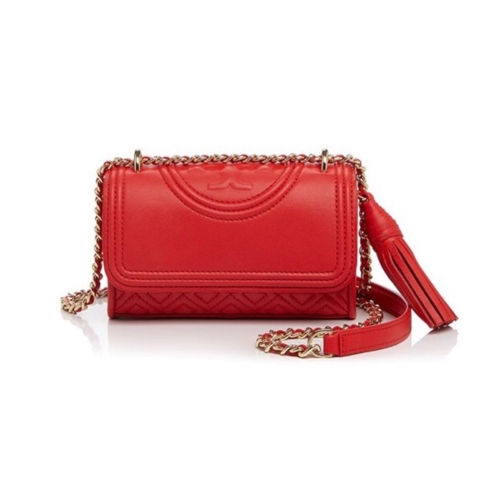 Tory Burch Quilted Red Fleming Mini Crossbody